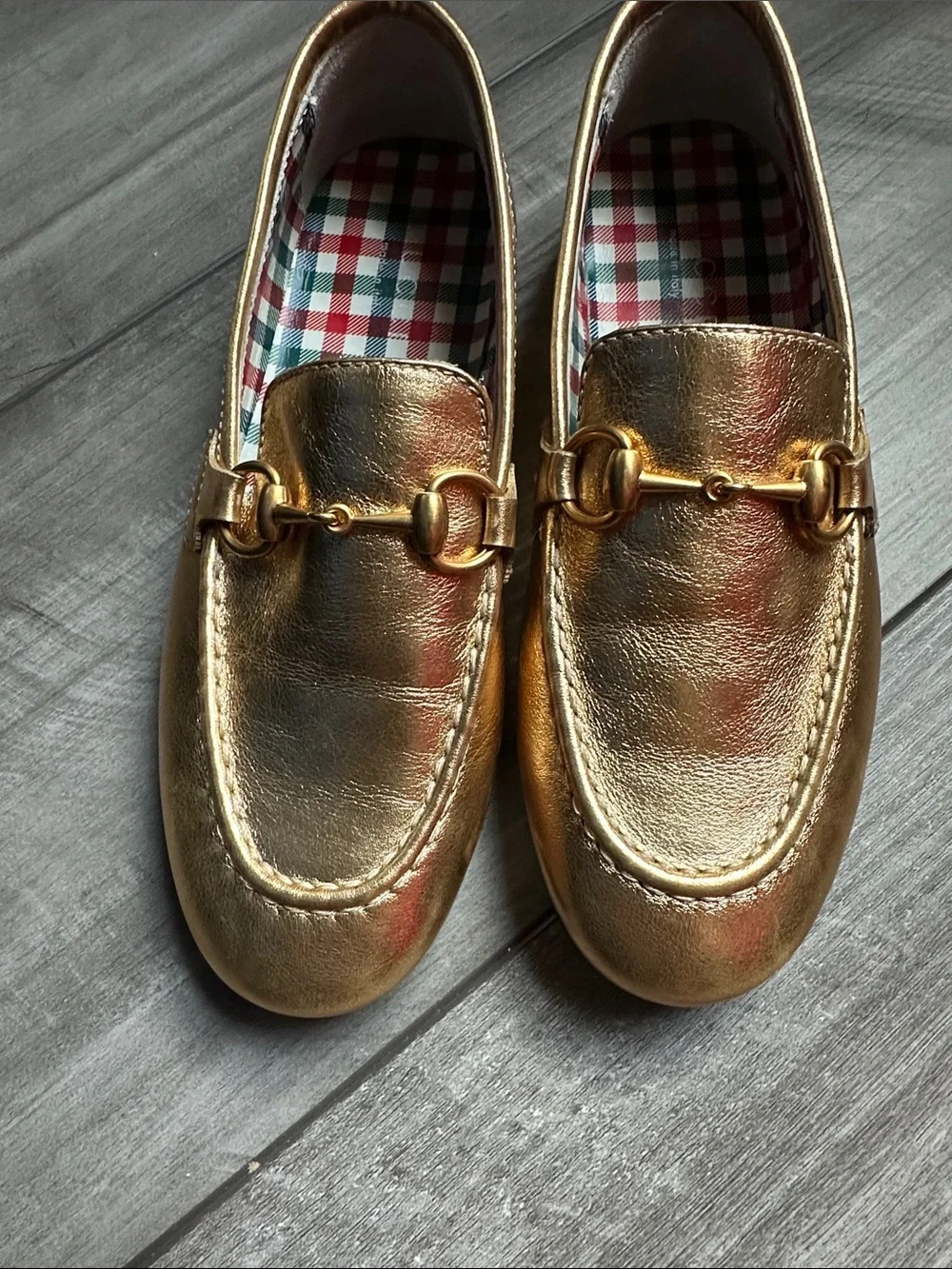 Gucci Kids Metallic Gold Loafers with Horsebit Accent